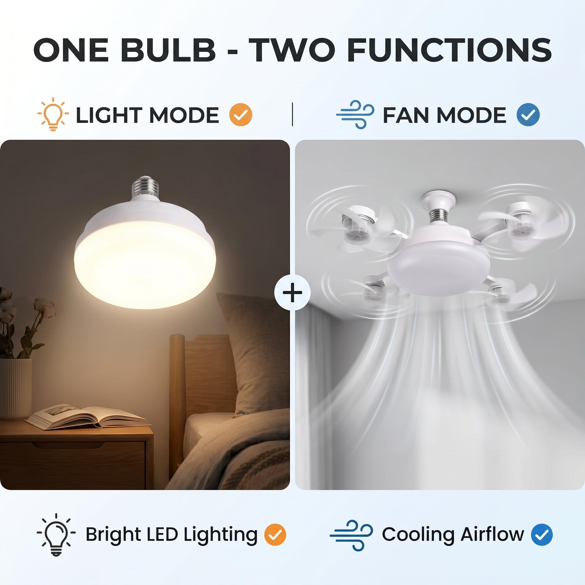 【Summer Sale Deals】2026 New E27 Socket Ceiling Fan Light - 2-in-1 Silent LED Fan with Remote Control, Energy-Saving Cooling & Lighting Combo for Home Bedroom