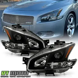 For 2009-2014 Nissan Maxima Black Projector Headlights Headlamps Pair Left+Right