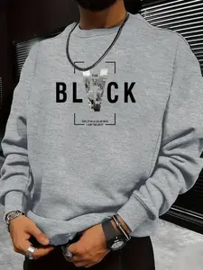 Men's Regular Fit Letter Print Round Neck Sweatshirt, Casual Soft Comfy Long Sleeve Crew Neck Pullover for Daily Wear, Men's Clothes for All Seasons