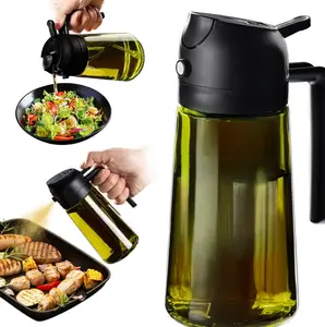 2 in 1 Oil Sprayer for Cooking 16oz/470ml Light-Blocking Dark , Olive Oil Dispenser Bottle for Kitchen, Premium Dark Green Glass Oil Bottle, Food-Grade Oil Mister for Air Fryer, BBQ