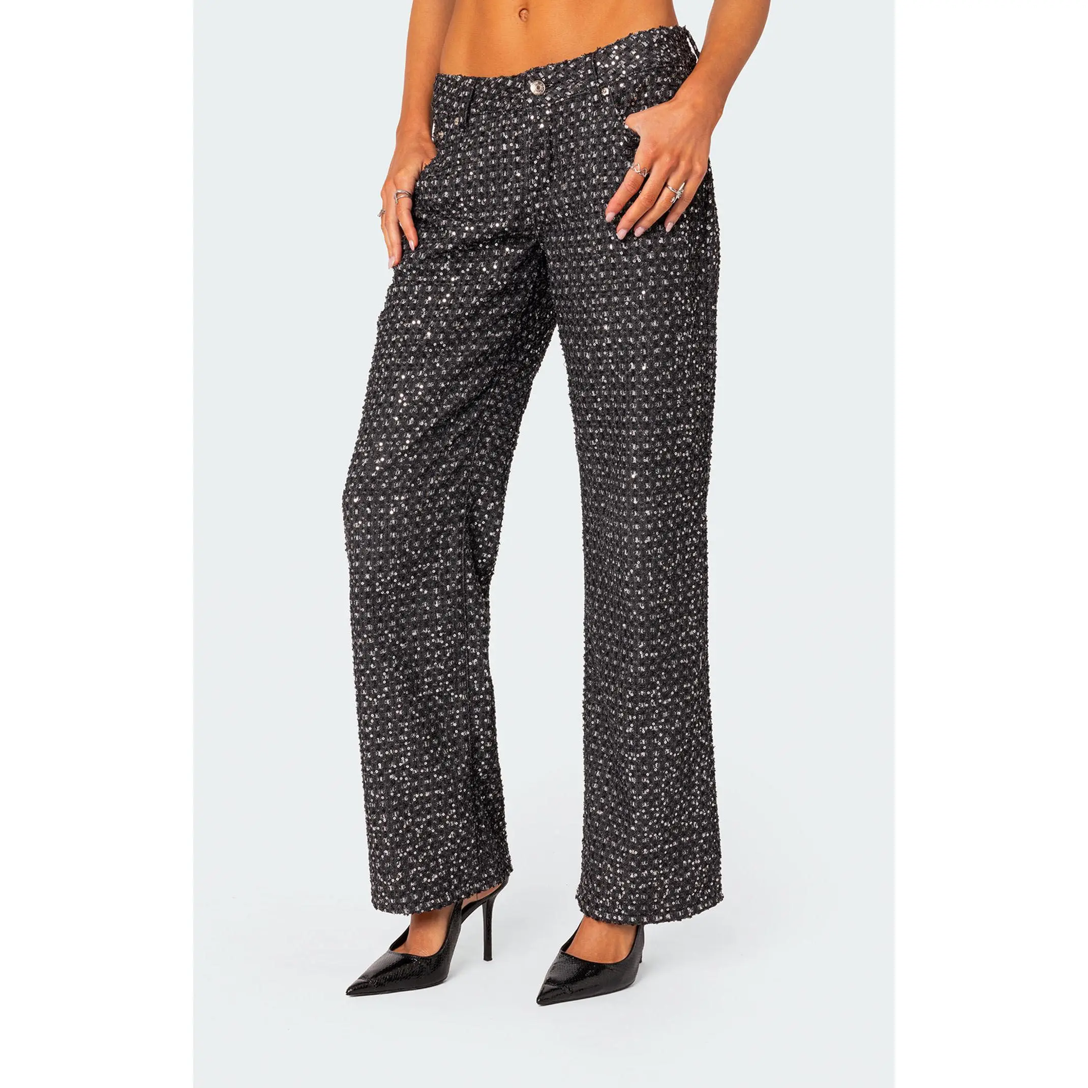 Edikted Women's Nyah Sequin Loose Fit Jeans