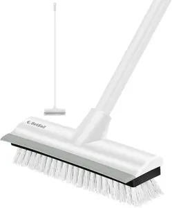 Floor Scrub Brush with Long Adjustable Handle, Heavy-Duty Stiff Bristles, 2-in-1 Deck Grout Brush for Cleaning Shower, Bathroom, Tile, Carpet, Kitchen