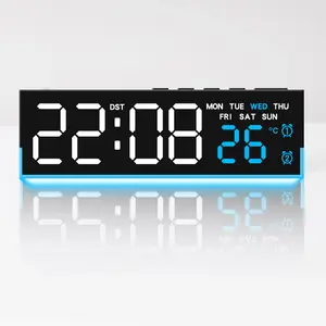 8 Inch LED Digital Alarm Clock with Dual Alarms & Bottom Glow｜Displays Time, Date, Day, Temperature｜3-Level Auto/Manual Brightness, DST, USB or Battery Powered Modern Desk Clock, Home Decor, Decor, Multifunctional Alarm Clock