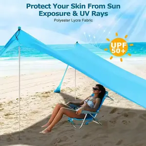 Beach Shade, UPF50+ Portable Beach Shade Tent, Beach Shade Canopy W/Sandbag