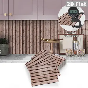 10PCS/Box GST Light Brown Horizontal Distressed Wood Grain PE Foam Tile Stickers, Waterproof Oil-Proof Anti-Collision Self-Adhesive Wall Decals for Kitchen Bathroom Ceiling