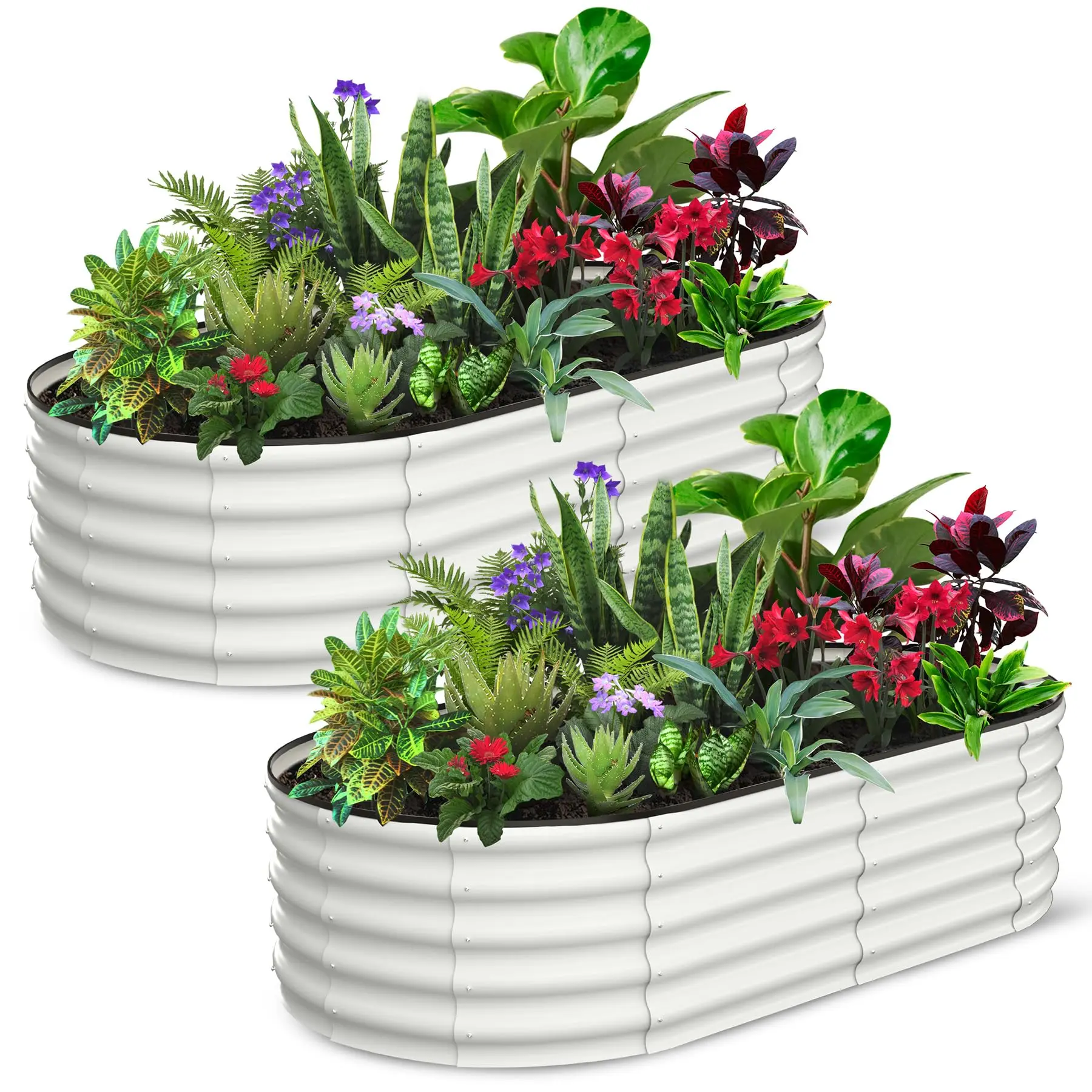 2 Pcs Raised Garden Beds Outdoor, Galvanized Raised Garden Bed Kits, Large Ground Oval Planter Box for Planting Plants, Vegetables, Flowers, Outdoor Metal Planter, Elevated Planting Boxes