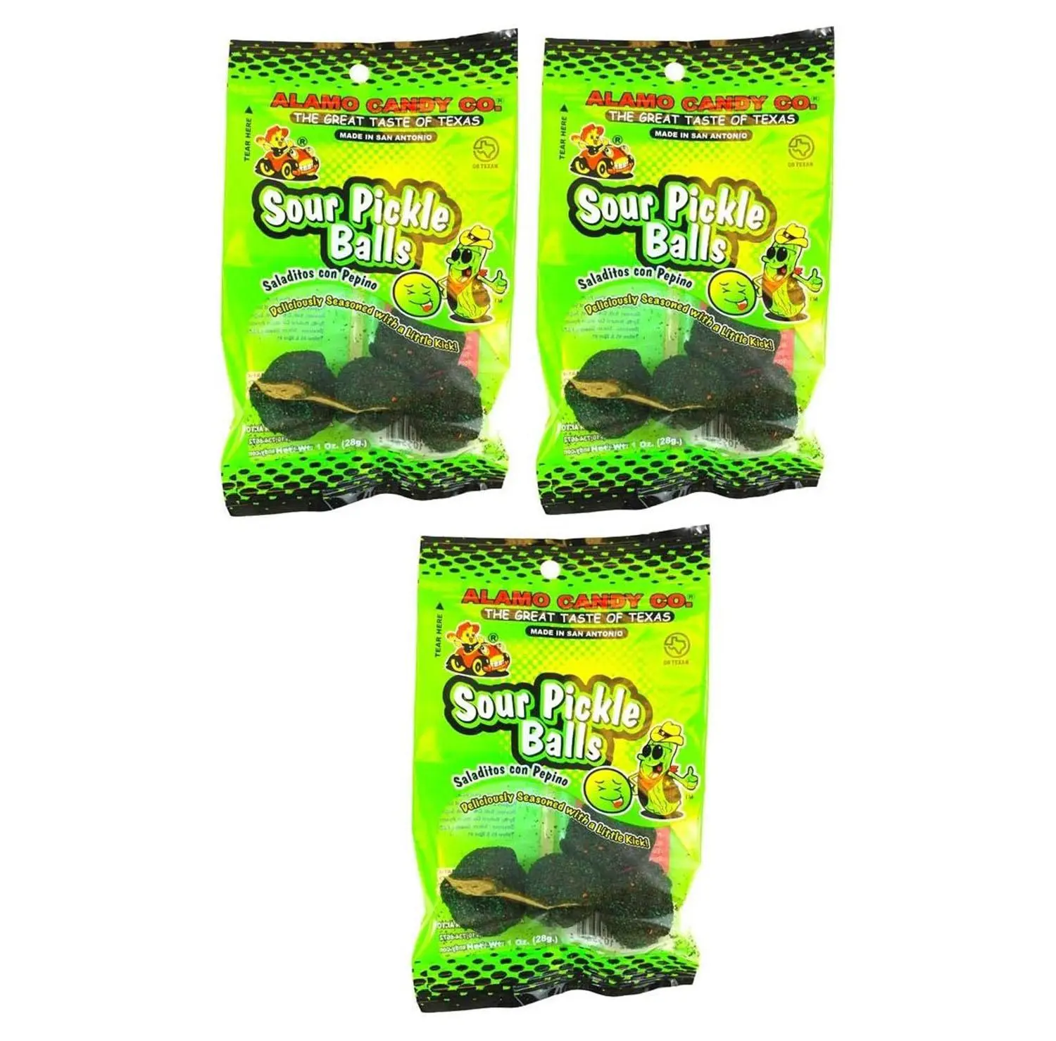 Alamo Candy Sour Pickle Balls, 1 Ounce, Pack of 3