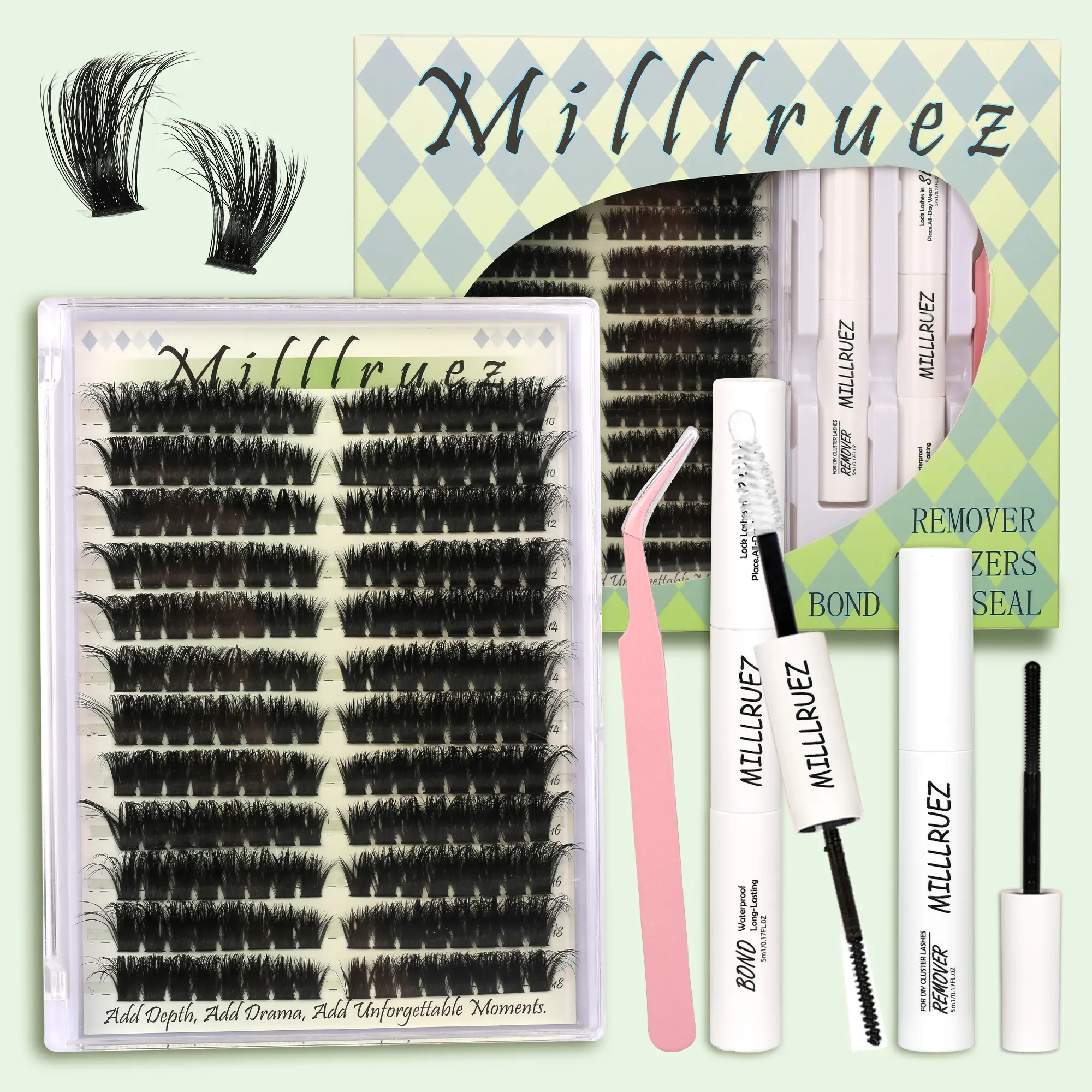 Beginner Friendly  Upgrade Eyelash Extension Kit  (Cluster & Individual) with  Lash Bond & Seal for Instant Glam   False Lashes WaterProof Lashes for For Girl  Eyelash Extension at Home Makeup  gift Cosmetic