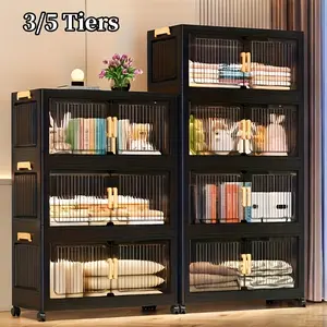 23.6 Inch Wide Plastic Rolling Storage Cabinet with Silent Universal Wheel, Multilayer Collapsible Multifunctional & Stackable Storage Bins, Space Saver Organizer; Heavy Duty Construction, Ideal for Storage in Bedroom, Living Room and Various Scenes