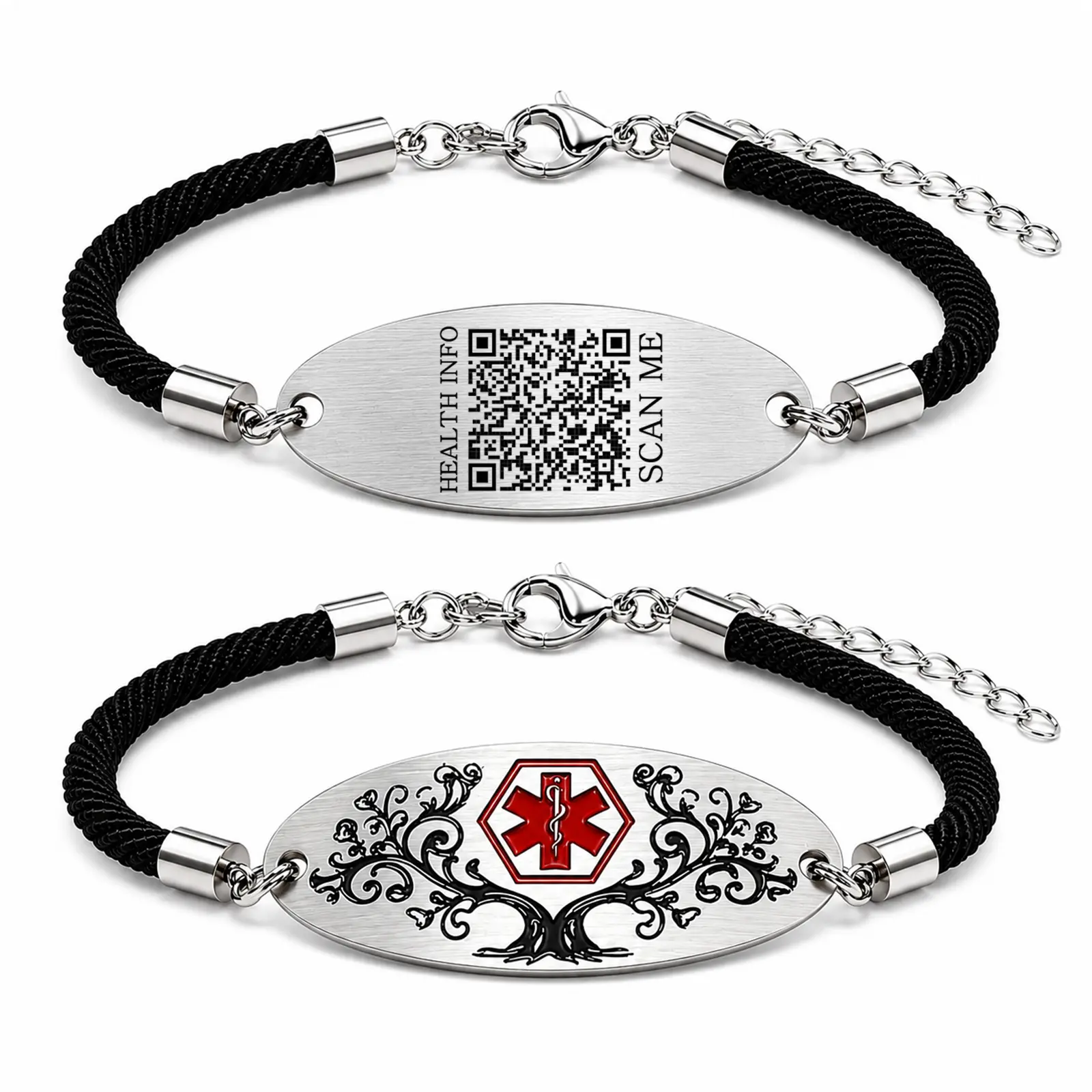Personalized Medical Alert Bracelet | Dynamic QR Code or Custom Engraving Medical ID Jewelry | Adjustable Stainless Steel Bracelet for Women Men, Emergency Contact Information