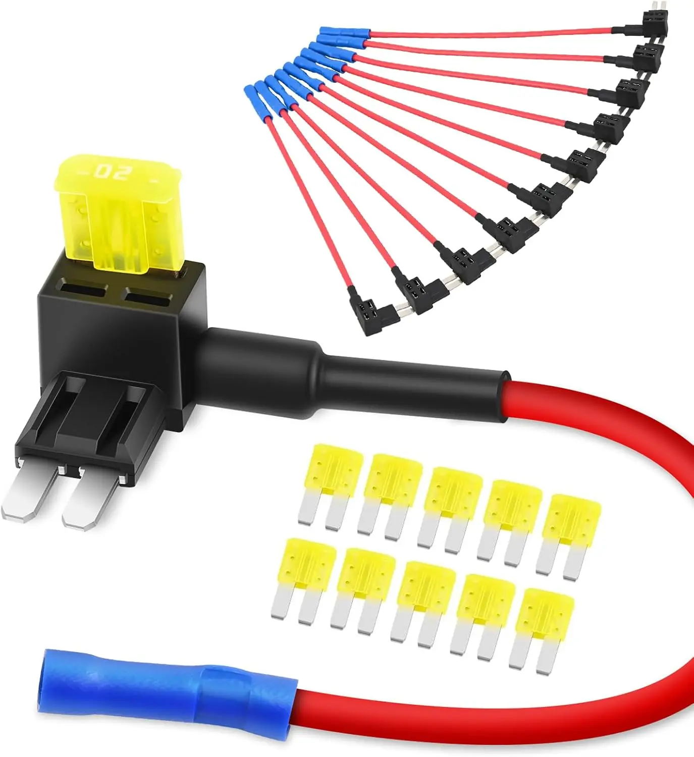 Nilight 10-Pack Micro2 Type ATR Blade Fuse Tap - 12V Plug-in Add-a-Circuit Adapter, 20A Capacity Heat-Resist Nylon Holder, Dual Slots, Tinned Copper, High Conductivity, Time-Saving Install, Fits Cars, ATVs, Boats, Snowmobiles (50058R) w/10x20A Fuses