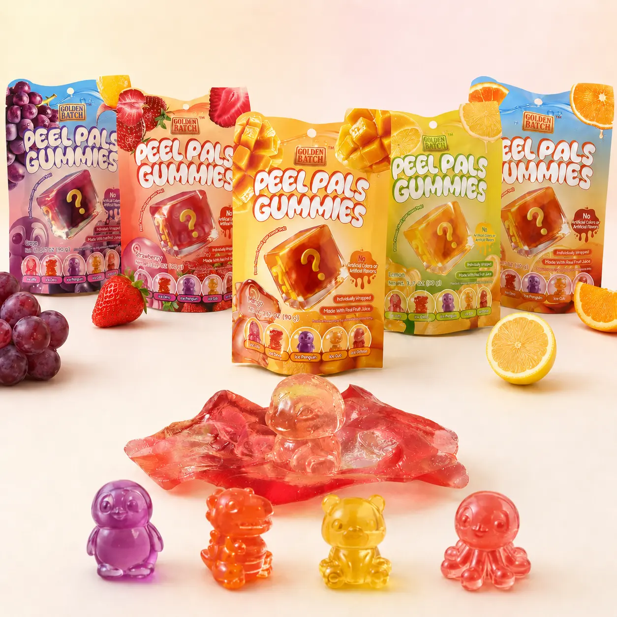 Peelable Animal Blind Box Double Layer Gummies | Real Fruit Juice Natural Gelatin Halal High VC 4 Flavors Individually Wrapped Chewy Snacks