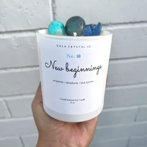 New Beginnings Crystal Candle | Crystal Infused | Intention Candle Decor Floral Wood Sage Scent Woody