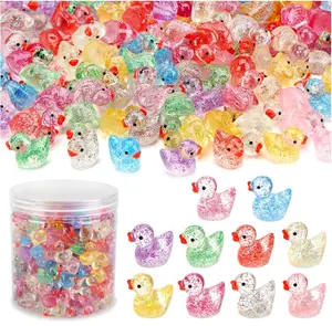 240 Pcs Glitter Mini Resin Ducks, Colorful Tiny Small Plastic Ducks Figures to Hide Little Resin Animals Bulk for Miniature Landscape Aquarium Potted Dollhouse Fairy Garden Accessories Decorations