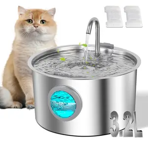 3.2L Cat Water Fountain, Stainless Steel Pet Drinking Fountain, Automatic Water Feeder, Quiet USB Powered Design, Water Level Observation Window, Suitable for Dogs & Cats
