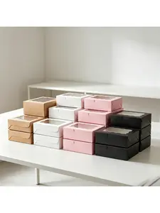 5/1pcs Clear Window White Cardboard Cupcake Packaging Boxes, Modern Simple Style for Pastries Cookies & Homemade Desserts.needoh.paper plates