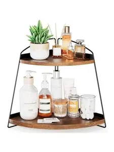 2 Tier Corner Countertop Storage Shelf Organizer, Triangle Bathroom Sink Organizer - , Brown