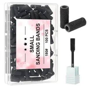 100 count Small Sanding Bands  Drill Bits 180 Fine Grit  File Sanding Bands with 3.1mm Mandrel Bit for  Nails Gel Removing Shaping Professional Manicures and Pedicure,Black
