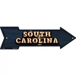 South Carolina Bulb Lettering With State Flag Novelty Metal Arrow Sign