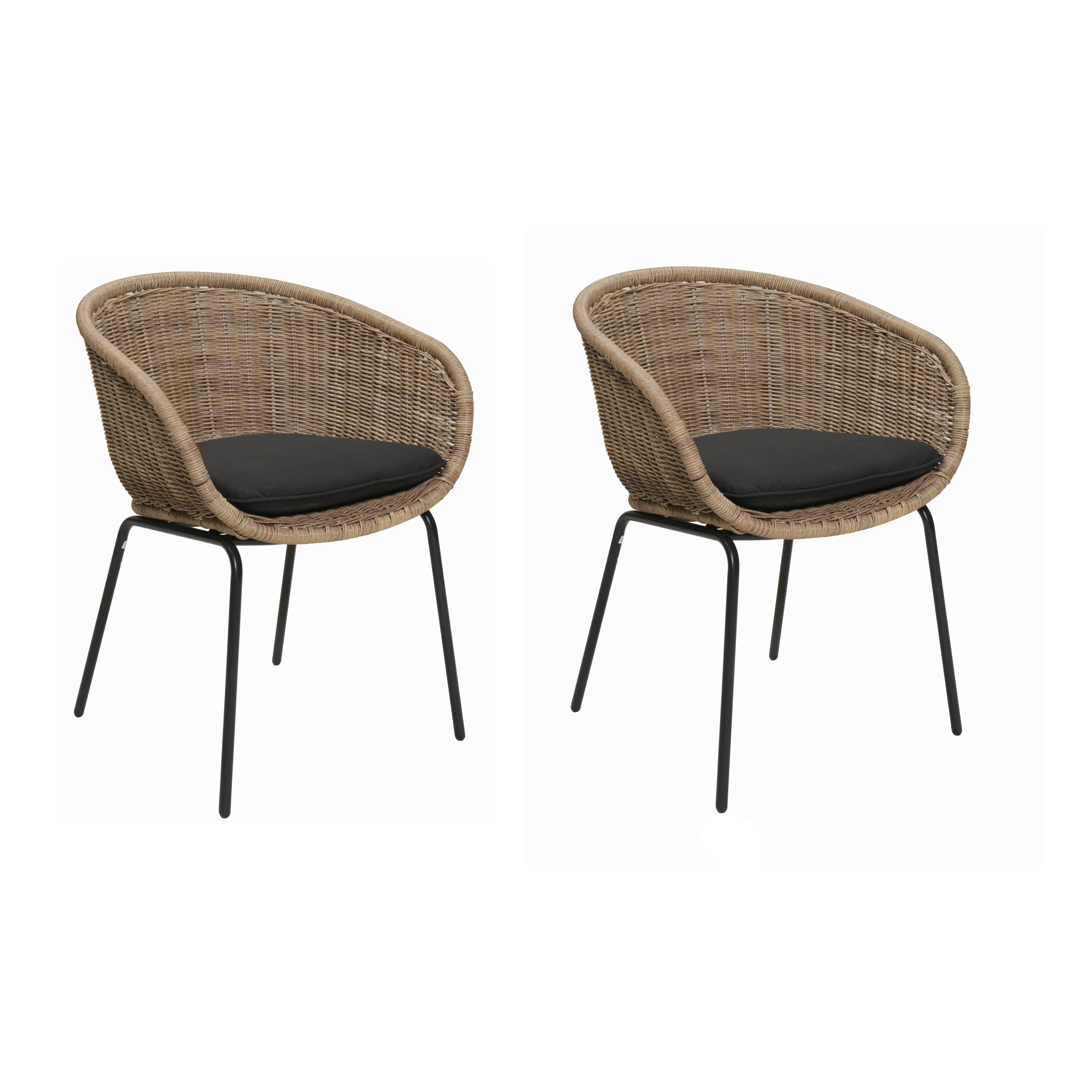 Set of 2 Yellow Rattan Bucket Chairs with Cushions | Weather-Resistant Steel Frame Outdoor Patio Seating, 270 lbs Capacity