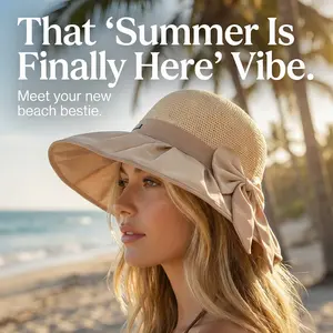 Beach Sun Straw Hats for Women, UPF 50+ UV Sun Protection Wide Brim Summer Straw Hat Foldable Packable Roll up Cap