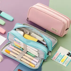 Kawaii Pencil Box Pencil Bag Extra Large Storage Space with 3 Components Double-Side Open Stationery Cosmetic Organizer Teenagers, Students, School Office Supplies