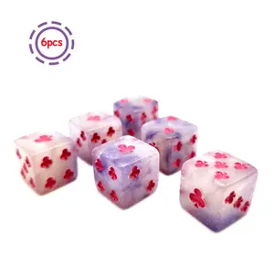 Lucky Clover 6 Sided Heart Pattern Marble Dice Set D6 16mm, Perfect for Dungeons & Dragons, Magic the Gathering, Monopoly Game