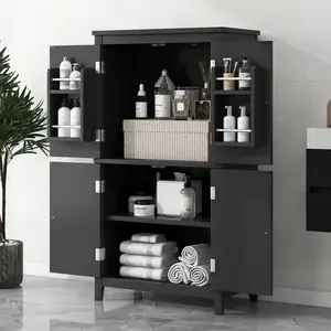 Elegant Bathroom Floor Storage Cabinet, Bathroom Storage Unit, Freestanding Cabinet with 4 Doors, Adjustable Shelves, Adaptable Shelves