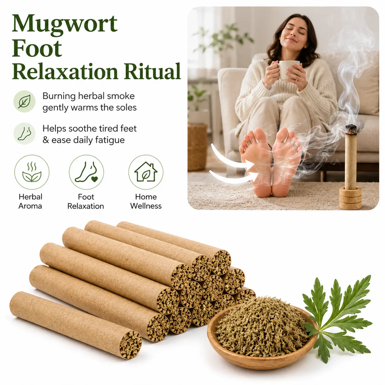 Mugwort Sticks for Women | Traditional Chinese Herbal Smoke Ritual | Home Spa, Yoga & Meditation Relaxation | Natural Self Care Wellness Gift