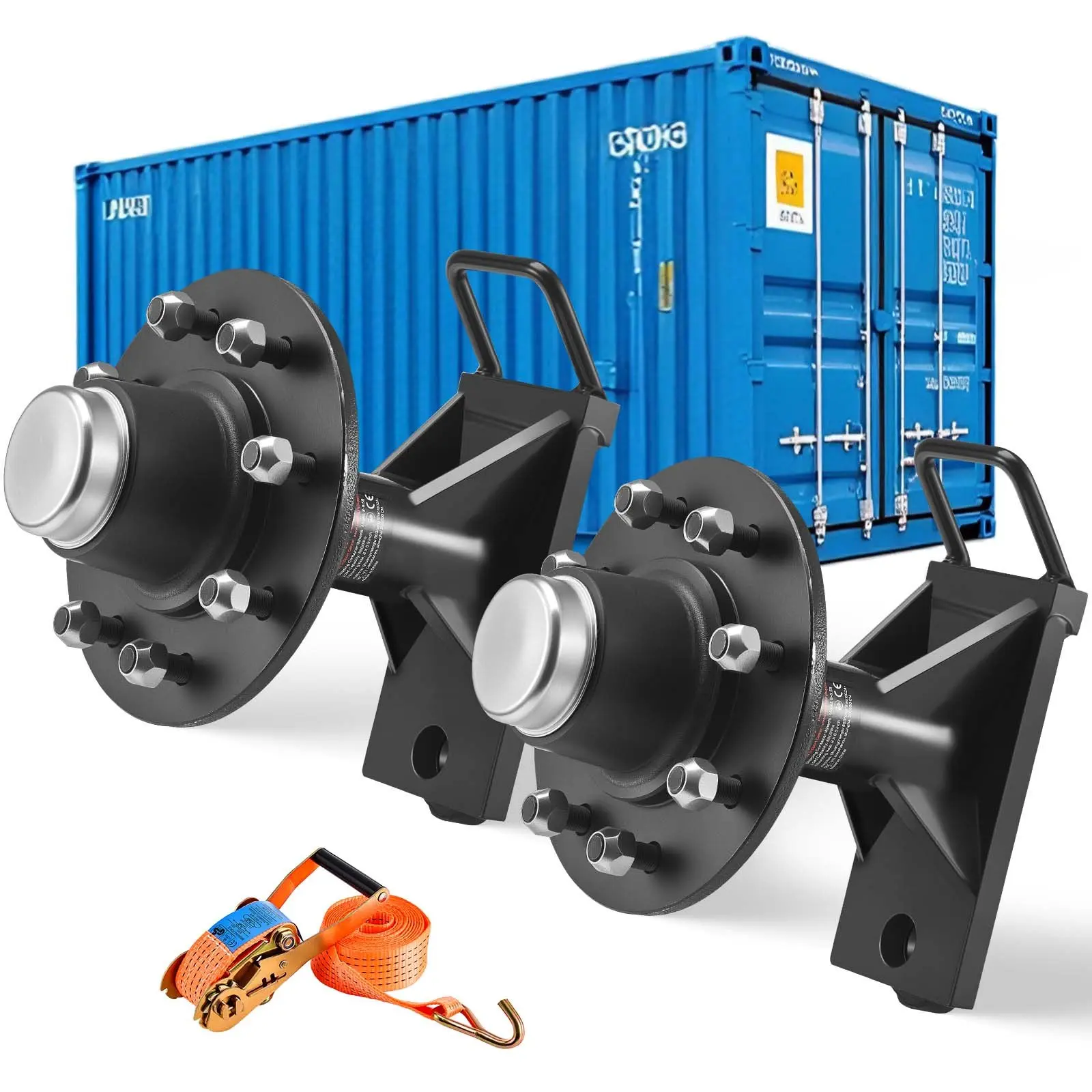 VEVOR Shipping Container Wheels 8-Lug Wheels Kit, Heavy Duty Shipping Container Axle with Ratchet Tie Down-Moves 20 ft - 40 ft, Secure Transport for Dock, Warehouse, Construction Site, BlackSummervibes