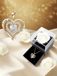 Elegant Dual Heart Pendant Necklace with Rose Box Included, Perfect Gift for Girlfriend, Lover, Mother, Friend, Valentine's Day, Mother's Day