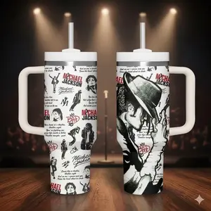 Michael Jackson 20oz 40oz Tumbler V2 with Handle - King of Pop Stainless Steel Insulated Cup Thriller Moonwalk Fan Gift, Music Legend Fan Gift