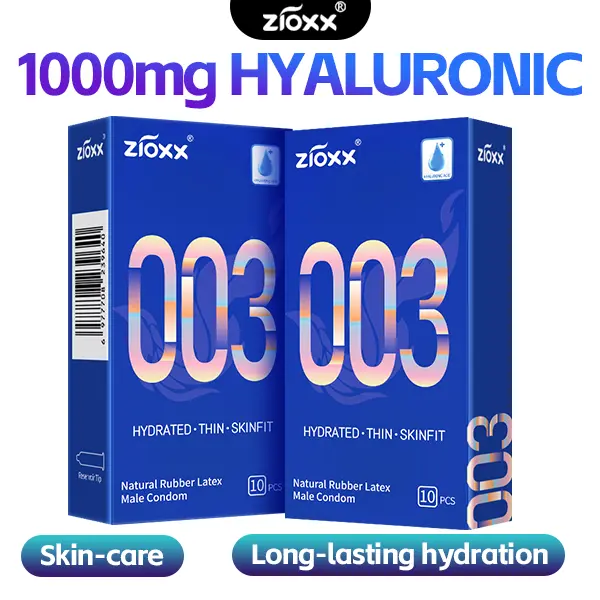 Zioxx 003 Ultra-Thin Condoms for Men, Hydrating HA Lubricated, Natural Rubber Latex, Thinner Fit, Prop 65 Safe, 10 Pieces Sexual Wellness Contraception Healthcare Product