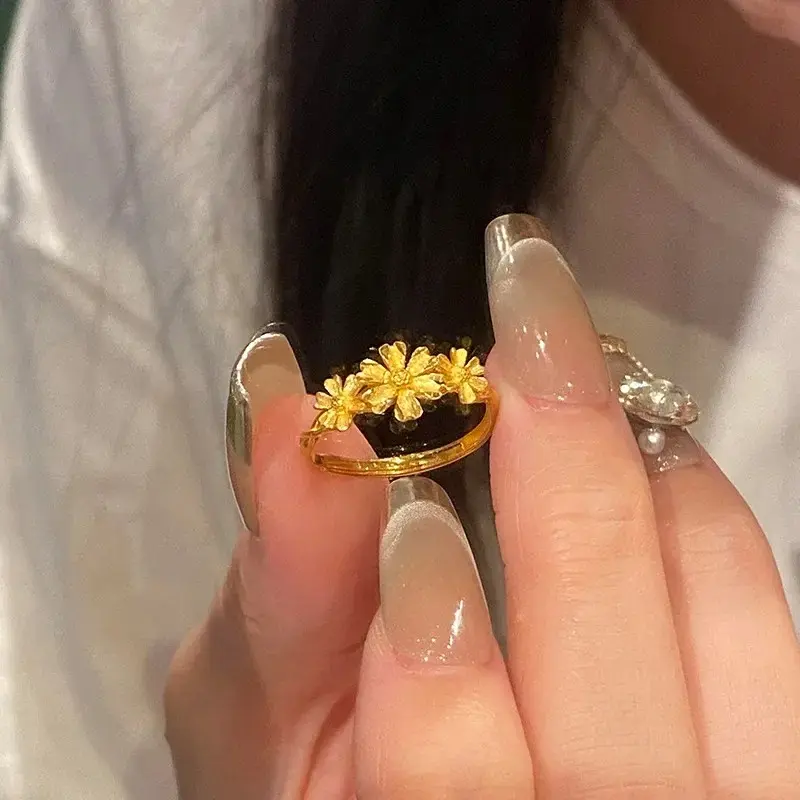 Gold Color Flower Plant Adjustable Rings for Women Vintage Fashion Jewelry Minimalist Accessories