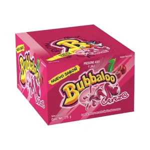 Bubbaloo Cherry (Cereza) Chewing Bubble Gum with Liquid-Filled Center, Box of 47 Pieces, Cherry Flavor, Mexican Candy, Dulces Mexicanos Snack Sweet Bonbon