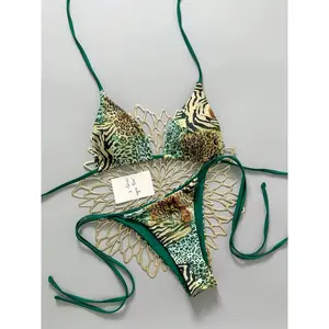 Women's Two-Piece Swimsuit Set, Vacation Beach Wear, Comfortable Fit, Sexy Tie-Back Neckline, Ideal for Pool Parties, Leopard Print Bikinis, Bikini Sets