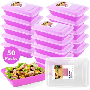 50-Pack Purple Single-Compartment BPA Free Food Containers with Secure Fit Lids, Reusable and Heavy-Duty, Microwave Freezer Dishwasher Safe, Spill-Proof and Space-Saving, Perfect for Restaurants, Home Meal Prep and On-the-Go Meals