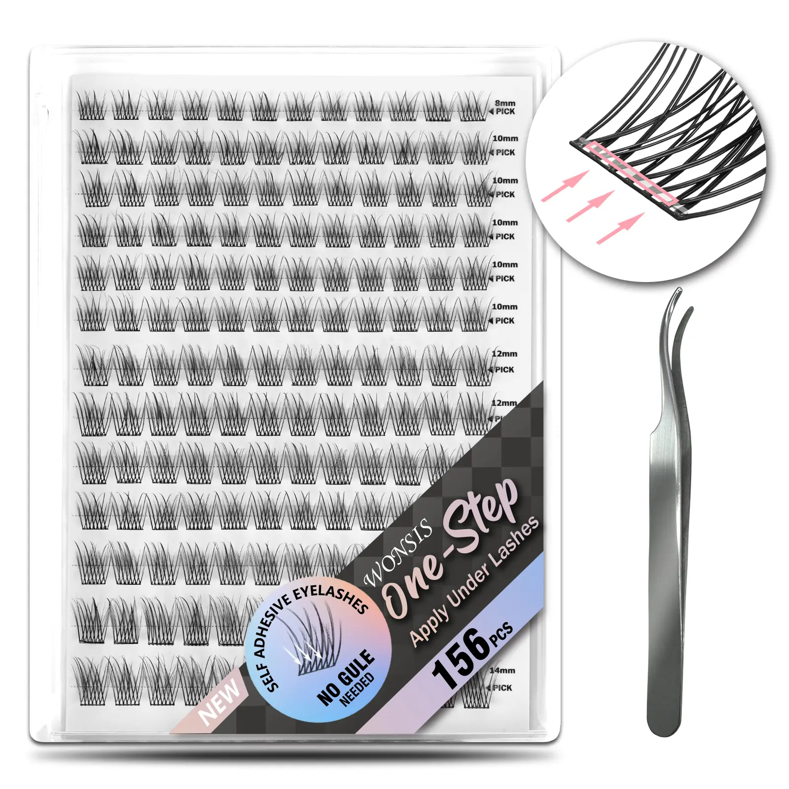 WONSIS Self Adhesive Eyelashes, 156 Pcs Self Adhesive Eyelash Clusters, No Glue Needed, Invisible Strip Tape - Longer Lasting, No Sticky Residue Pre Glued Eyelashes (Natural-Mixed) Makeup Cosmetic