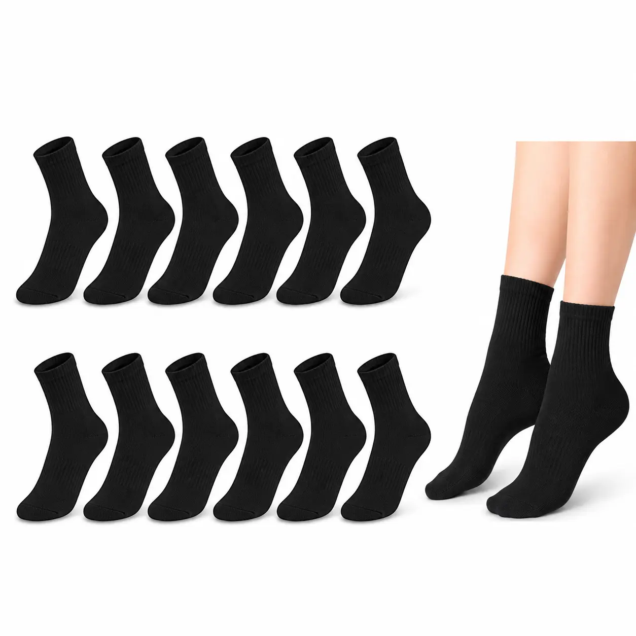 Unisex Cotton Crew Socks Cushioned Athletic Sports Socks for Hiking Running Walking Work 6 Pairs Breathable Comfortable