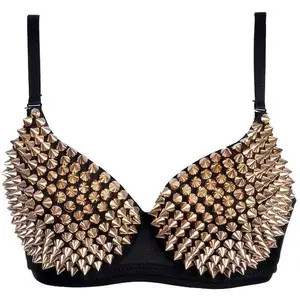 Silver Punk Push Up Bra with Spike Rivets, Women's Edgy Corset Top for Clubwear, Dance Performance & Gothic Lingerie, Comfortable Fashion Bustier for Daily Wear