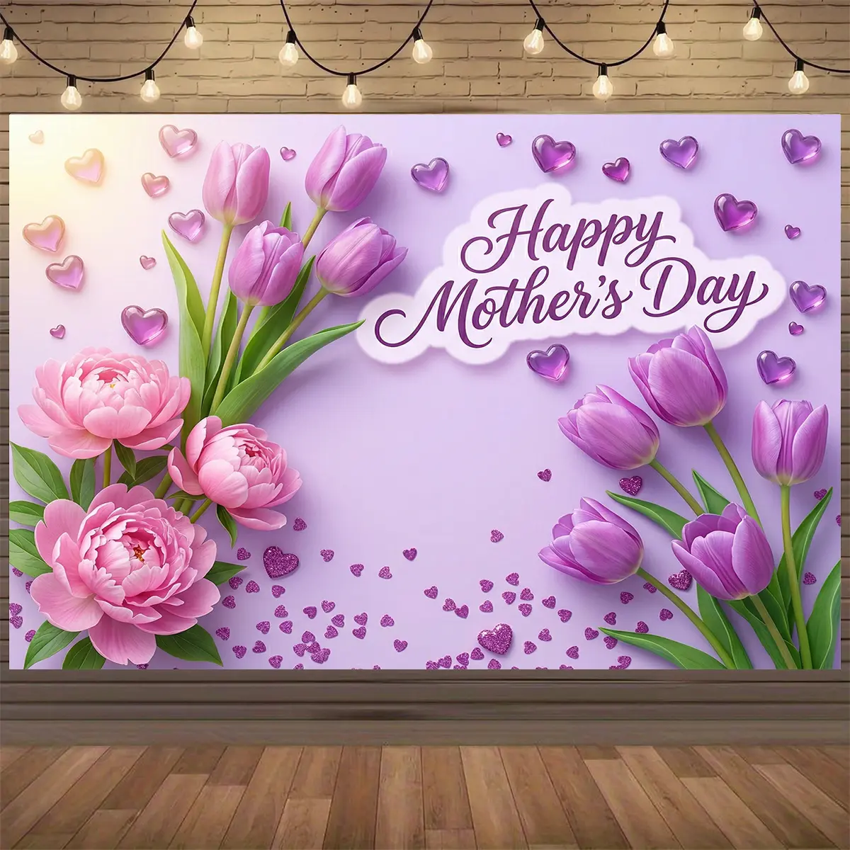 Spring Flowers & Pink Blossoms Polyester Photo Banner Kit, Lightweight Party Backdrop for Birthday Party & Wedding, Vibrant HD Printing, Wrinkle-Resistant, Ready-to-Use with Free Hanging Clips for Home Room Wall Decor