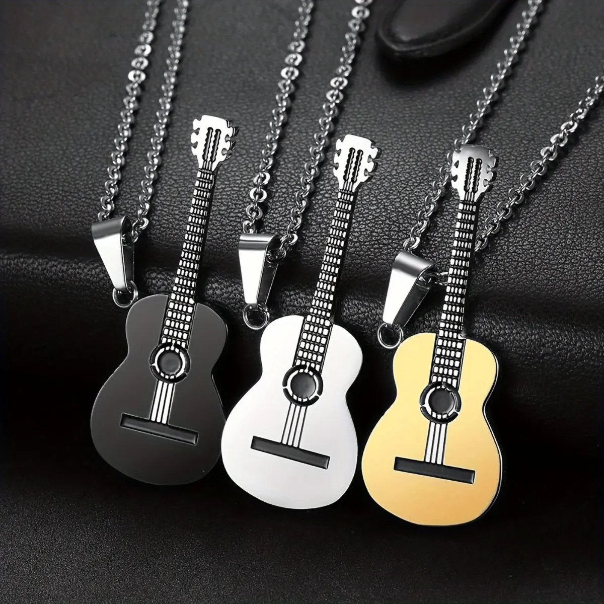 Guitar Shaped Necklaces for Women and Men, Punk Style Stainless Steel Dainty Minimalist Pendant with Chain for Gifting, Unisex Punk Style