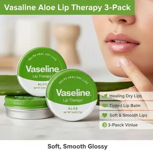 Vaseline Lip Therapy Aloe Vera Lips Tin 3-Pack – Tinted Lip Balm for Soft, Smooth, Glossy Lips, 0.6 Oz Ea