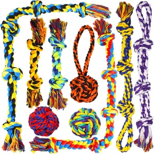 Large Tough  Toys for Aggressive Chewers Large Breed,Heavy Duty  Rope Toys Kit for Medium Dogs,5 Knots Indestructible Cotton Puppy   Tug  Set of 9