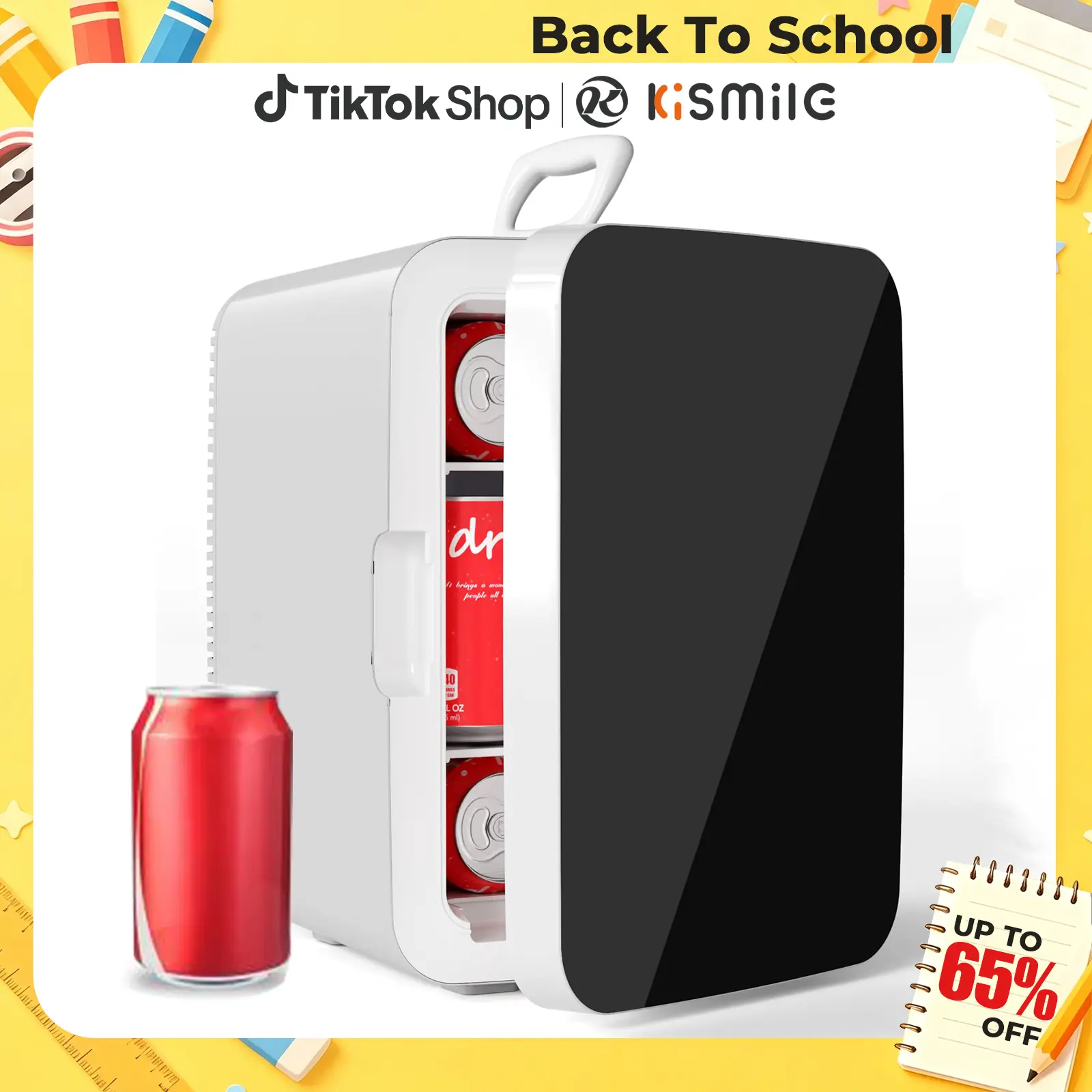 【Back To School】Kismile 10L Compact Personal Dorm Fridge - 12V Portable Multifunctional Fast Cooling Mini Fridge Cooler, Beverage Refrigerator with AC/DC Adapters, Removable Shelf for Custom Storage, Office/Dorm Appliance, Small Fridge