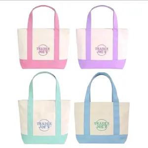 Trader Joe's New Spring Edition Mini Totes - Viral Pastel Edition in Green Blue Pink Purple - Durable Canvas Blend for Snacks & Everyday Essentials