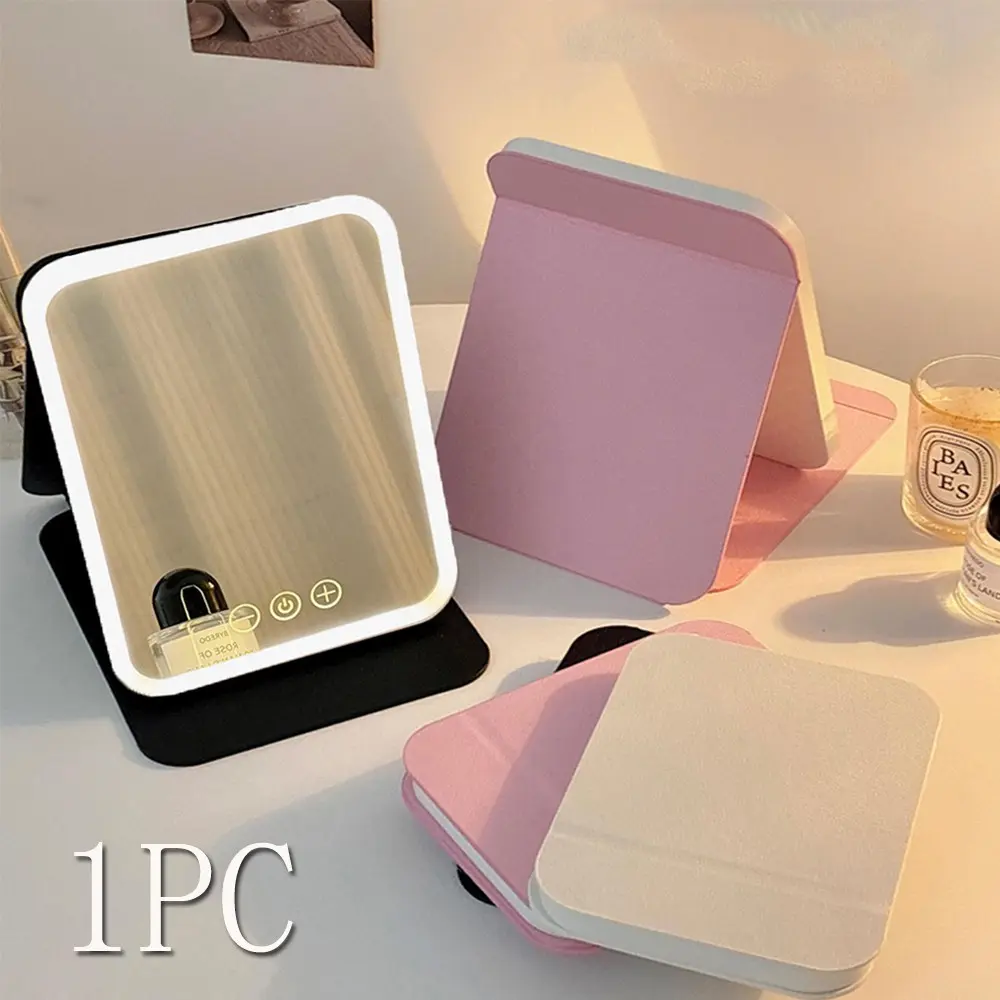 LED Light Mirror, Portable Foldable Makeup Mirror with 3 Colors Adjustable Lighting and Touch Screen, Ideal for Home, Travel, Dormitory, Desktop, Mirror with Lights, Lighted Stand Mirror, Touchscreen Vanity Mirror, Multifunctional Mirror, Led Lit Mirror
