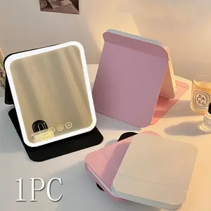 LED Light Mirror, Portable Foldable Makeup Mirror, 3 Color Lighting Adjustable Touch Screen Mirror for Home, Travel, Dormitory, Desktop, Mirror with Lights