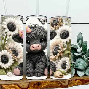 Faux Knitted Highland Cow Tumbler