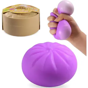2026 New Dumpling Squishy, Colorful Dumplings Stress Balls Fidget Sensory, Squeeze Dough Ball Stress Relief Hand with Food Steamer Stretchy Desk - Purple